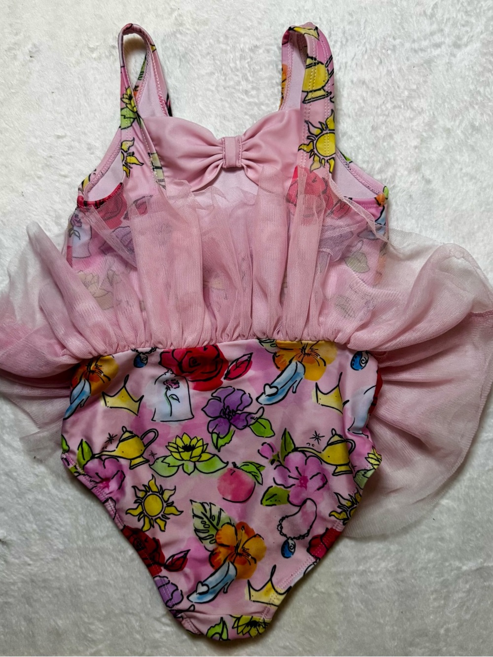 Disney Princess size 7/8 Pink Floral & Princess Print Tutu One-Piece Swimsuit - Picture 4 of 10